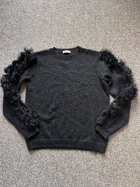 DROMe Italian Lux Designer Wool Angora Knit Sweater Curly Fringe Sleeves M